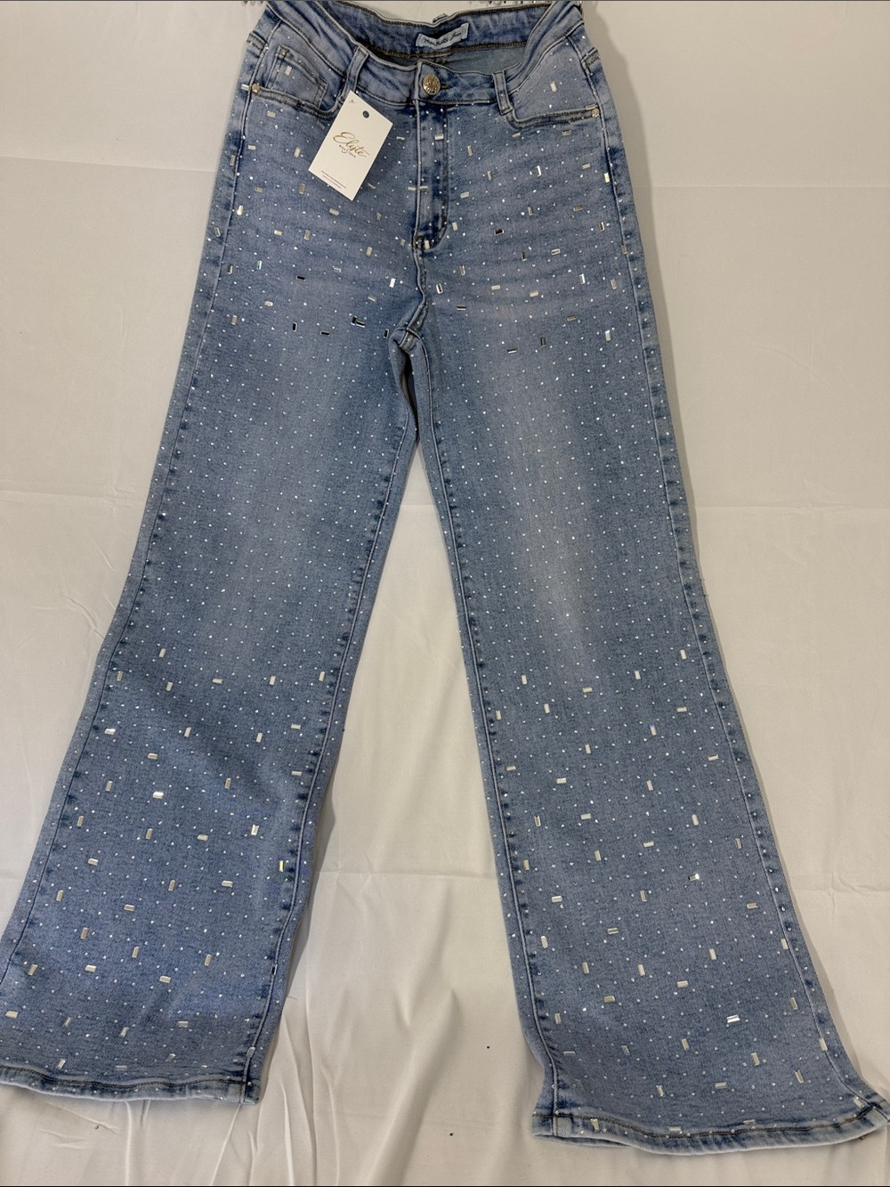 New Nina Rossi Light Blue Wide-Leg Embellished Jeans - Unknown Brand